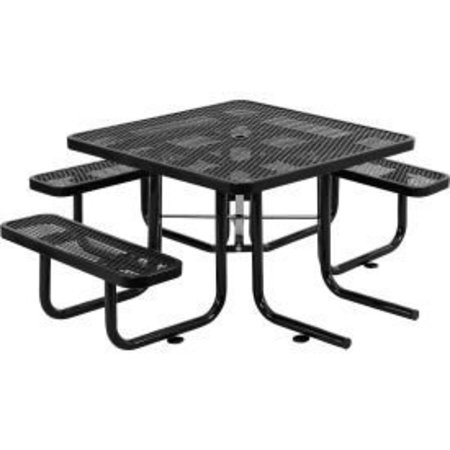 GLOBAL EQUIPMENT 46" Wheelchair Accessible Square Outdoor Steel Picnic Table, Black 695291BK